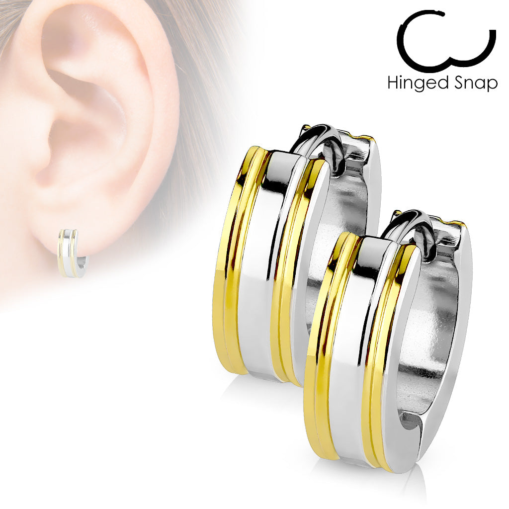 MJ-SSE-017 Pair of 316L Surgical Stainless Steel 2 Tone Hoop Earring with IP Edges